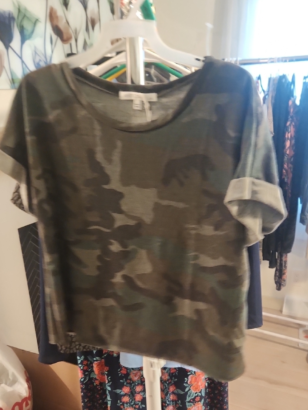 Camo Short Sleeve Boxy Cropped Tee - Green/Olive